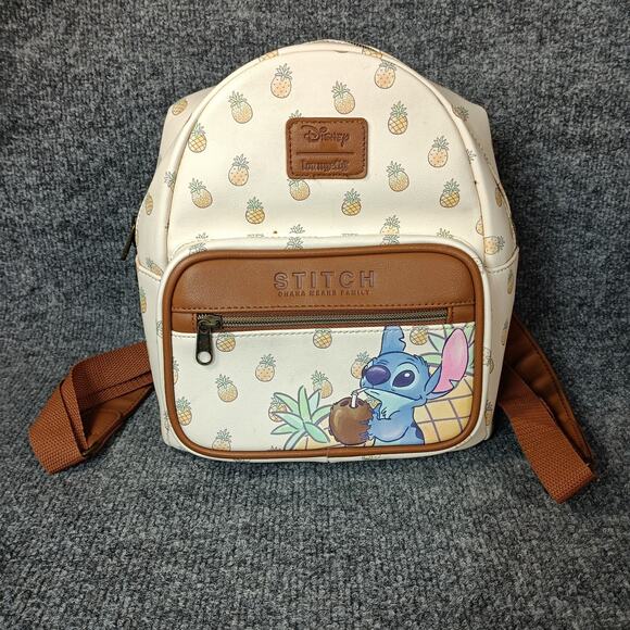 Loungefly Handbags - Loungefly Disney Stitch Mini Backpack Tan Brown Pineapple AOP